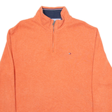 TOMMY HILFIGER Mens Jumper Orange 1/4 Zip Tight Knit XL