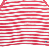 TOMMY HILFIGER Womens Jumper Red Striped V-Neck Tight Knit Sleeveless XL