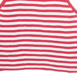 TOMMY HILFIGER Womens Jumper Red Striped V-Neck Tight Knit Sleeveless XL