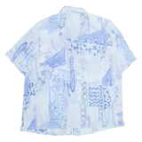 ERFO Womens Printed Shirt Blue Collared Crazy Pattern L