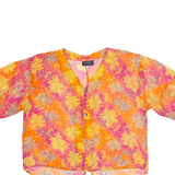 EDUCARE Sheer Womens Printed Blouse Orange V-Neck Viscose Floral M