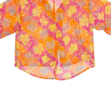 EDUCARE Sheer Womens Printed Blouse Orange V-Neck Viscose Floral M