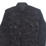 Sheer Womens Printed Shirt Black Collared Long Sleeve Floral S