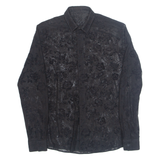 Sheer Womens Printed Shirt Black Collared Long Sleeve Floral S