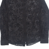 Sheer Womens Printed Shirt Black Collared Long Sleeve Floral S