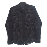Sheer Womens Printed Shirt Black Collared Long Sleeve Floral S