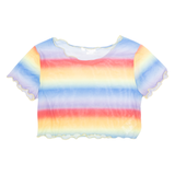 BPC SELECTION Sheer Rainbow Womens Cropped Top Blue Crazy Pattern S
