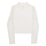 Sheer Womens Cropped Top Cream High Neck Long Sleeve S