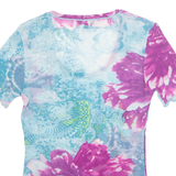 MARC AUREL Sheer Womens Printed Top Blue Floral S