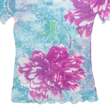 MARC AUREL Sheer Womens Printed Top Blue Floral S