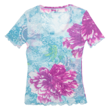 MARC AUREL Sheer Womens Printed Top Blue Floral S