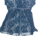 H&M Sheer Womens Printed Top Blue Floral L