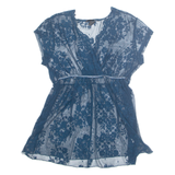 H&M Sheer Womens Printed Top Blue Floral L
