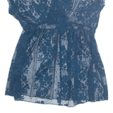 H&M Sheer Womens Printed Top Blue Floral L
