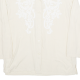 TOGETHER Embroidered Womens Shirt Beige Button Neck Long Sleeve UK 8