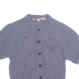 Womens Printed Top Blue Button Neck Pinstripe M