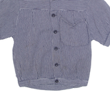 Womens Printed Top Blue Button Neck Pinstripe M