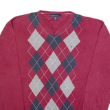 TOMMY HILFIGER Mens Jumper Red Diamond Tight Knit 2XL
