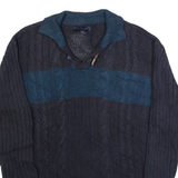 TOMMY HILFIGER Mens Jumper Blue V-Neck Cable Knit Linen L