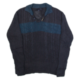 TOMMY HILFIGER Mens Jumper Blue V-Neck Cable Knit Linen L