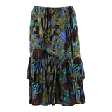 DIVINA Womens Pleated Skirt Black Midi Viscose Crazy Pattern M