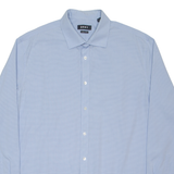 DKNY Slim Fit Stretch Mens Shirt Blue Gingham Long Sleeve L