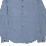 TOMMY HILFIGER Denim Look Mens Plain Shirt Blue Long Sleeve S