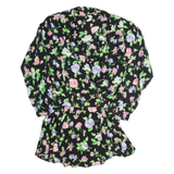 Womens Printed Blouse Black Collared Long Sleeve 90s Floral UK 14