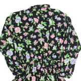 Womens Printed Blouse Black Collared Long Sleeve 90s Floral UK 14