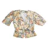 Womens Printed Blouse Blue V-Neck 90s Floral S