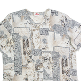 ALIA Petite Womens Printed Shirt Grey 90s Crazy Pattern L