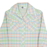 FEM-E-NITS Womens Printed Shirt Green Collared Long Sleeve 90s Gingham S