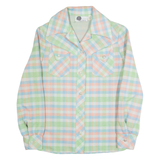 FEM-E-NITS Womens Printed Shirt Green Collared Long Sleeve 90s Gingham S