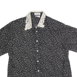 SHRIS Womens Printed Shirt Black Collared 90s Spotted L