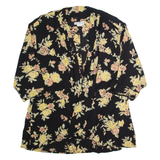 SHARON ANTHONY Womens Kimono Blouse Black 3/4 Sleeve 90s Floral 3XL