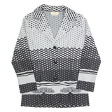 Womens Printed Shirt Grey Collared Long Sleeve 90s Spotted S