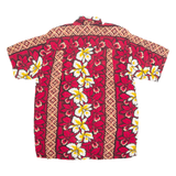 KARMAKULA Mens Hawaiian Shirt Red Viscose Floral M