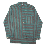 CAMP DERBY Mens Shirt Green Striped Long Sleeve L