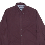 TOMMY HILFIGER New York Fit Mens Plain Shirt Maroon Long Sleeve M