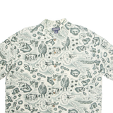 LANDS END Mens Hawaiian Shirt Blue Crazy Pattern XL