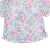 Womens Printed Blouse Pink V-Neck Floral XL