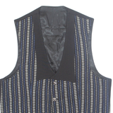 Womens Printed Waistcoat Black V-Neck Sleeveless Striped L