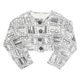 Womens Cropped Blouse Black Long Sleeve Crazy Pattern M