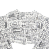 Womens Cropped Blouse Black Long Sleeve Crazy Pattern M