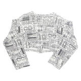 Womens Cropped Blouse Black Long Sleeve Crazy Pattern M