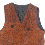 Womens Waistcoat Brown Sleeveless Faux Leather Crazy Pattern S