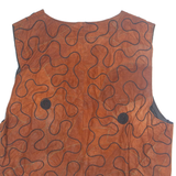 Womens Waistcoat Brown Sleeveless Faux Leather Crazy Pattern S