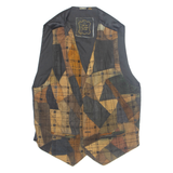 Womens Printed Waistcoat Brown V-Neck Sleeveless Crazy Pattern XL