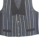 Womens Printed Waistcoat Black V-Neck Sleeveless Striped M