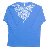 Womens Printed Top Blue 3/4 Sleeve Floral XL